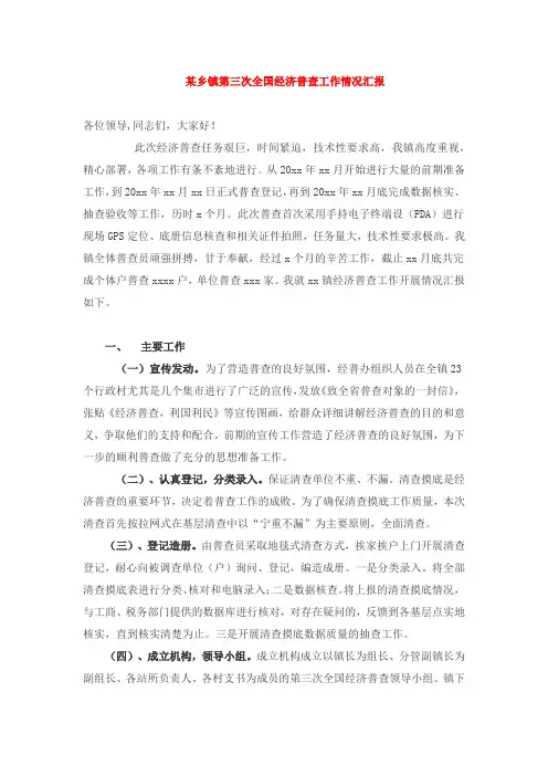 某乡镇第三次全国经济普查工作情况汇报