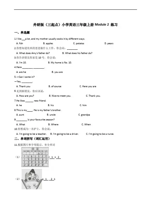 外研版(三起点)小学英语三年级上册Module 2 练习