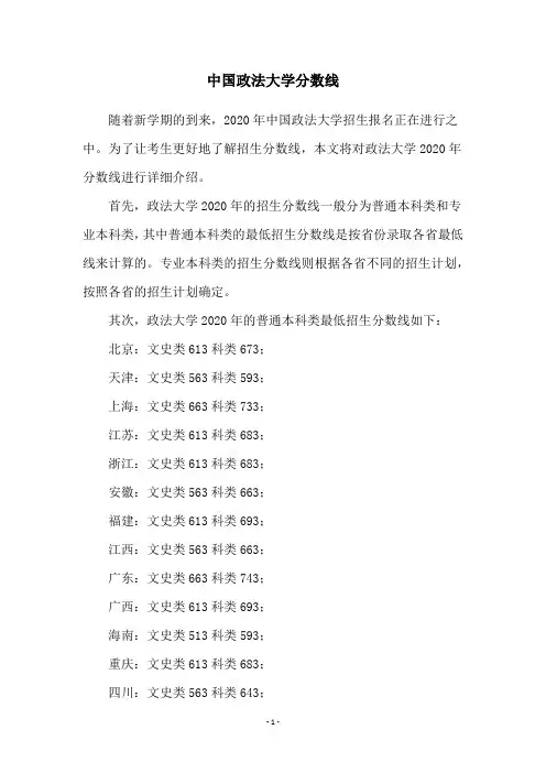 中国政法大学分数线