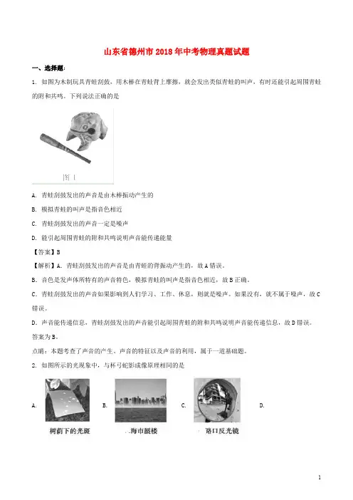 山东省德州市中考物理真题试题(含解析)