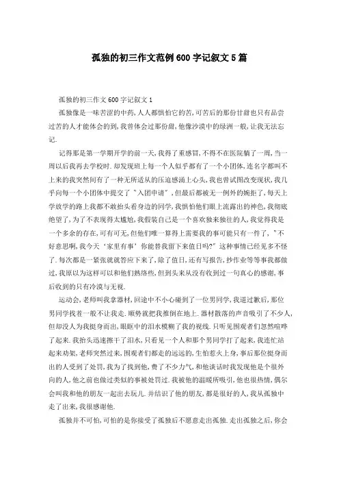 孤独的初三作文范例600字记叙文5篇