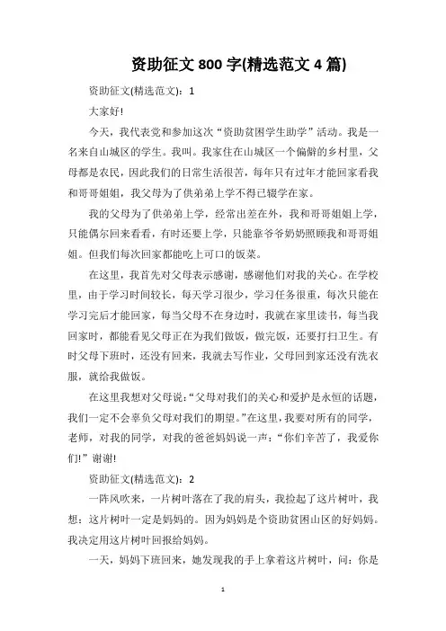 资助征文800字(精选范文4篇)