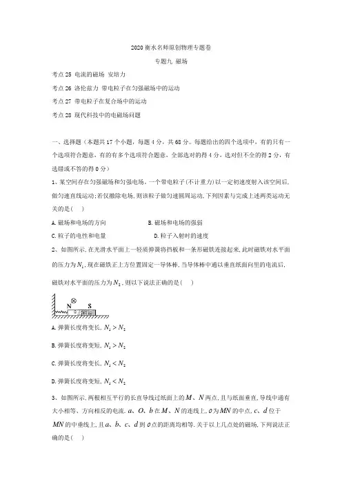 2020高考物理名师练习卷：专题九《磁场》含答案