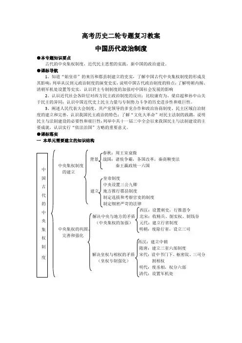 高考历史二轮专题复习教案：中国历代政治制度(岳麓版)
