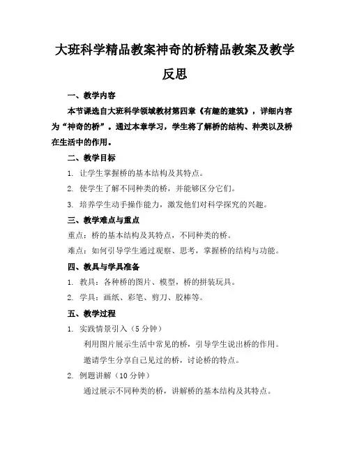 大班科学精品教案神奇的桥精品教案及教学反思