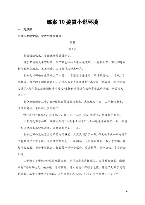 2025届高三一轮复习语文试题(人教版新高考新教材)练案10 鉴赏小说环境 含答案解析