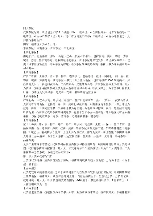 四大茶区及品种分类