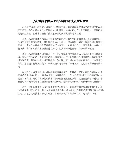 水处理技术在污水处理中的意义及应用前景