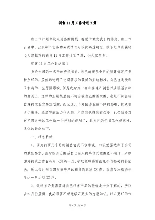 销售11月工作计划7篇