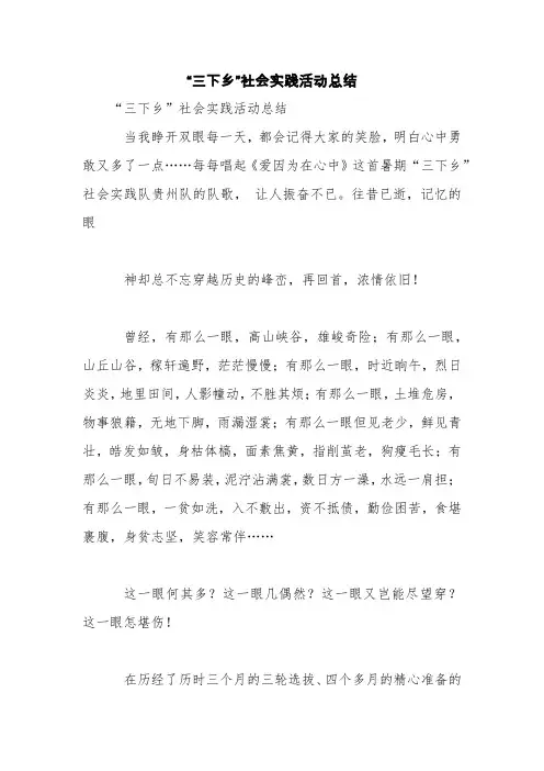 “三下乡”社会实践活动总结【精品范文】