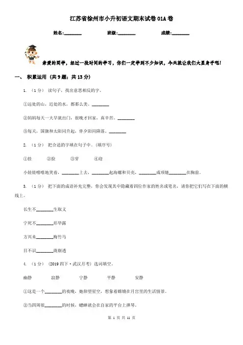 江苏省徐州市小升初语文期末试卷01A卷