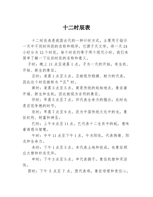 十二时辰表