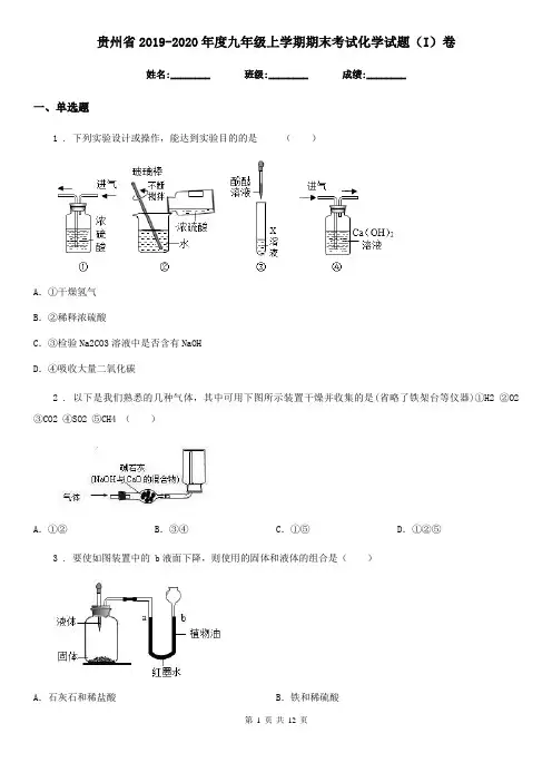贵州省2019-2020年度九年级上学期期末考试化学试题(I)卷