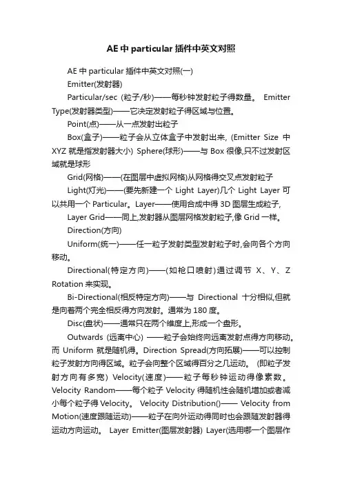 AE中particular插件中英文对照