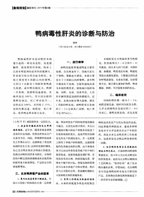 鸭病毒性肝炎的诊断与防治