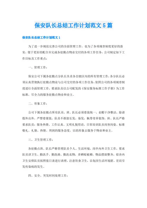 保安队长总结工作计划范文5篇
