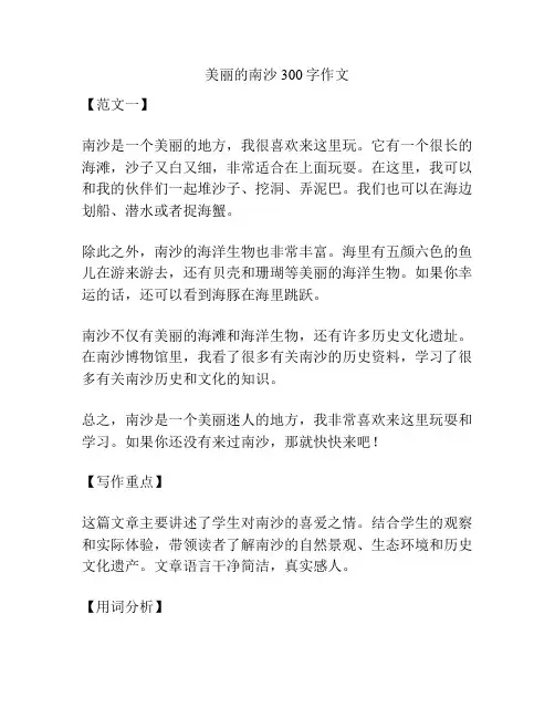 美丽的南沙300字作文