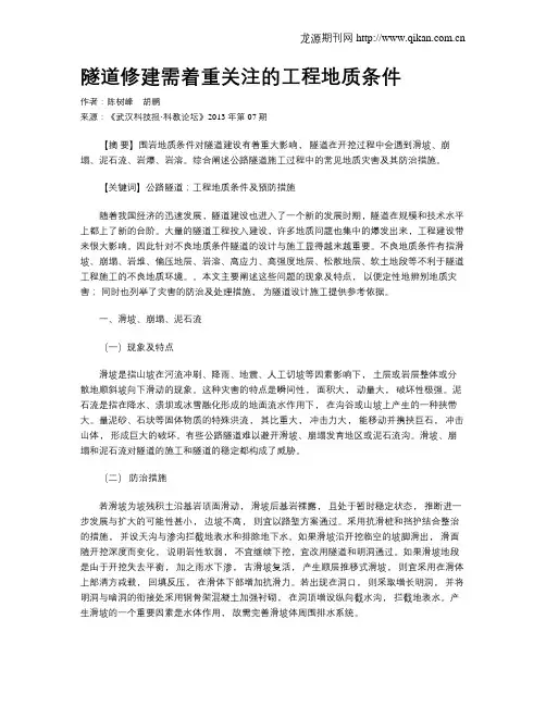 隧道修建需着重关注的工程地质条件(1)