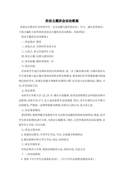 宪法主题班会活动教案