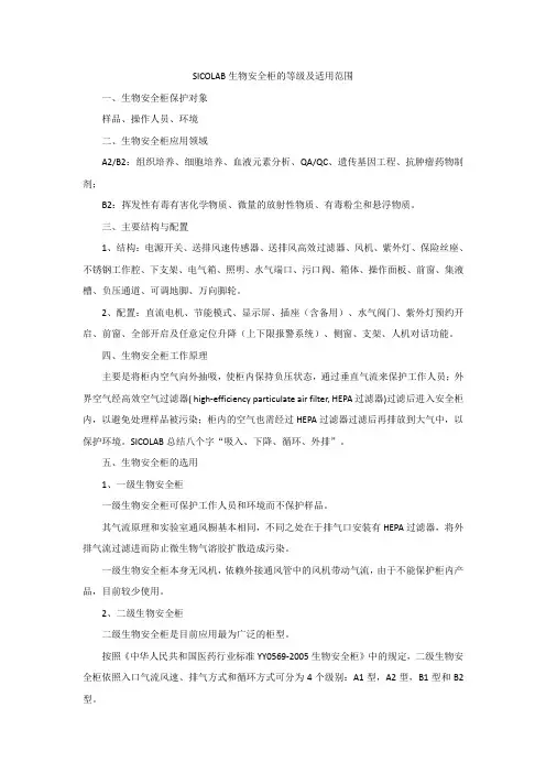 生物安全柜的等级及适用范围