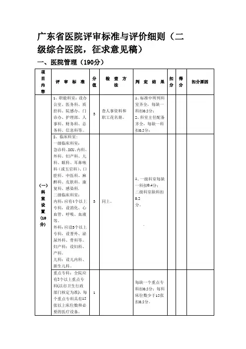 二级医院评审标准与评价细则