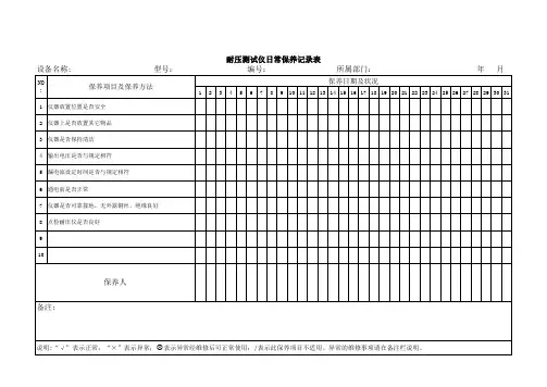 耐压测试仪日常保养记录表