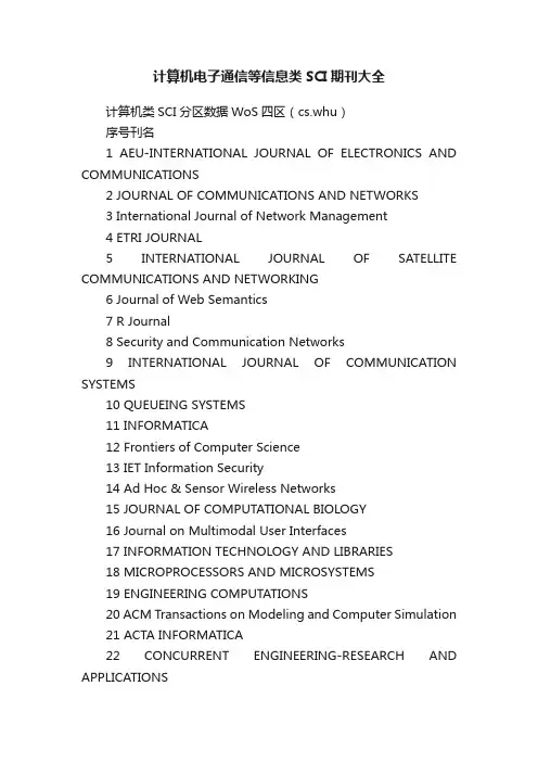 计算机电子通信等信息类SCI期刊大全
