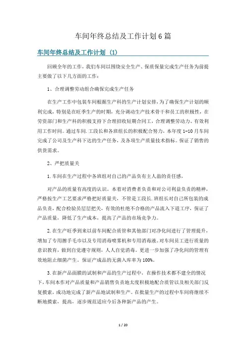 车间年终总结及工作计划6篇