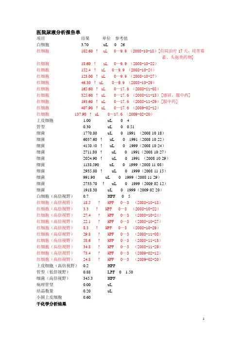 医院尿液分析报告单