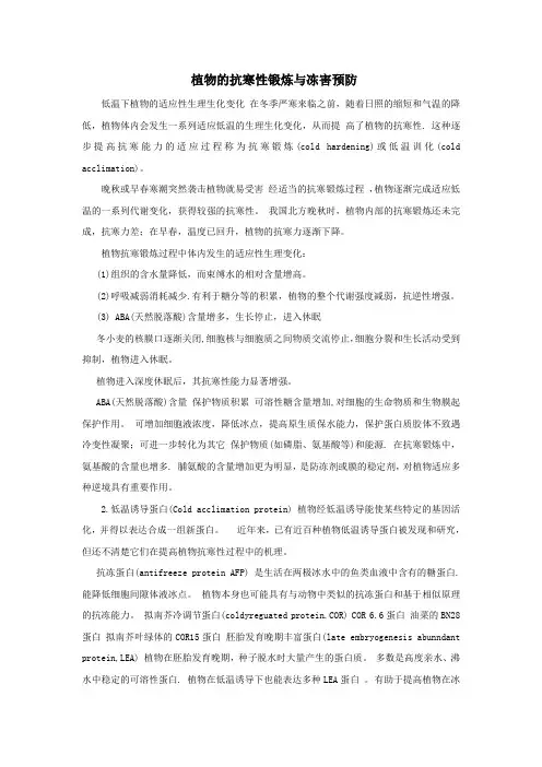 植物的抗寒性锻炼与冻害预防