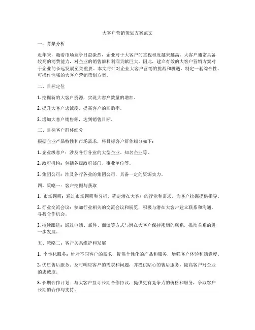 大客户营销策划方案范文