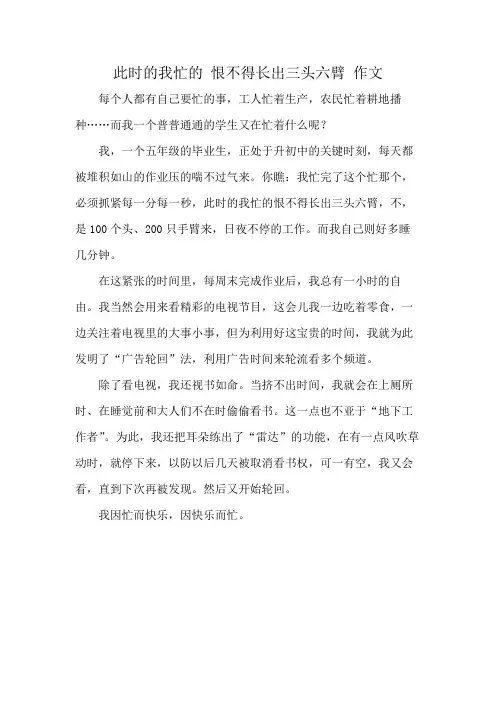 此时的我忙的 恨不得长出三头六臂 作文