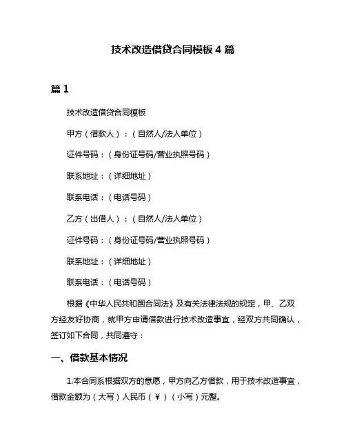 技术改造借贷合同模板4篇