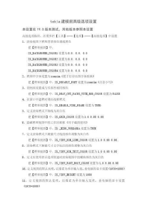 tekla建模前高级选项设置(19.0版本)