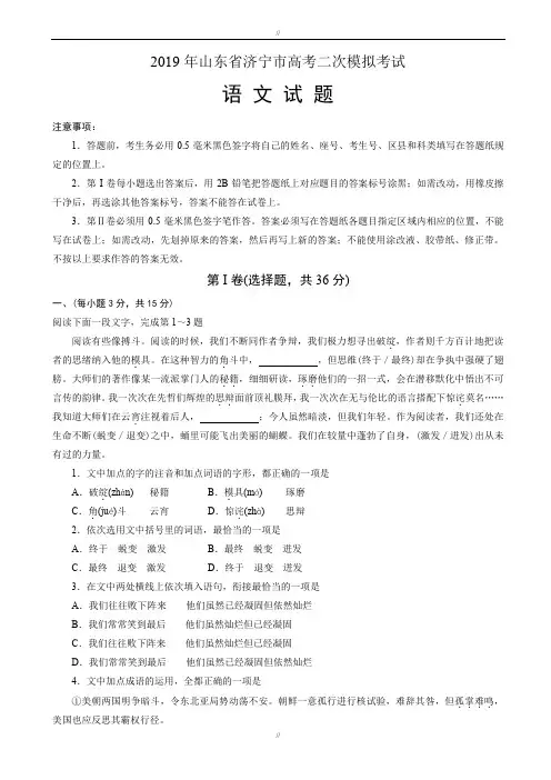 山东省济宁市2020届高三第二次模拟考试语文试题_word版有答案(已审阅)