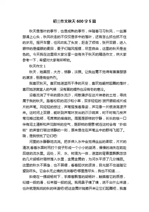 初三作文秋天600字5篇