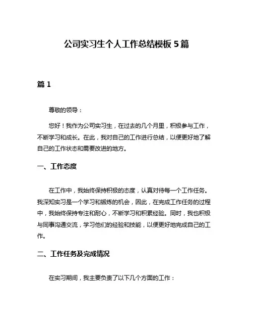 公司实习生个人工作总结模板5篇