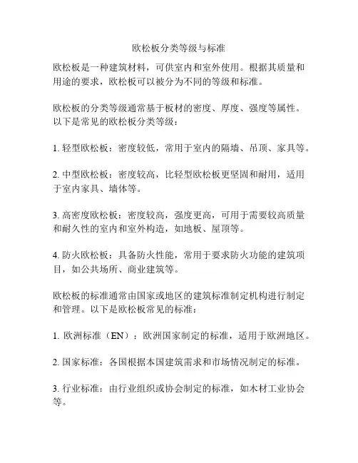 欧松板分类等级与标准