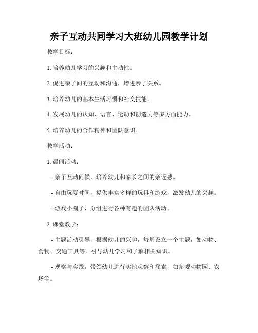 亲子互动共同学习大班幼儿园教学计划