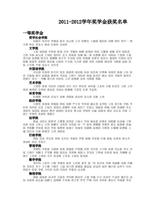 吉林大学2011-2012学年奖学金获奖名单