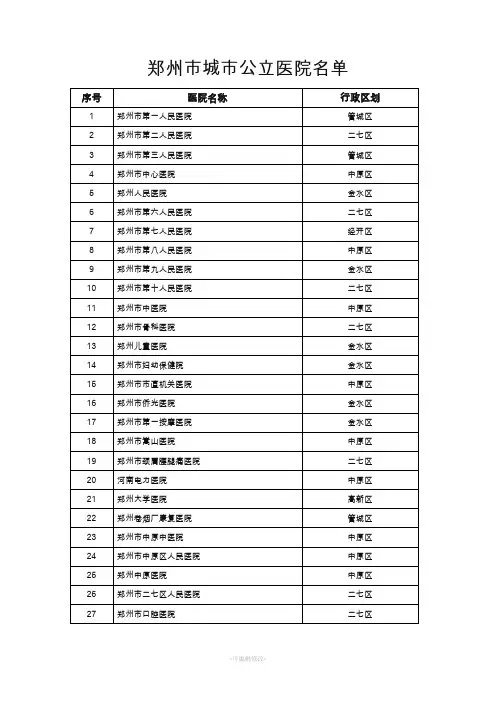 郑州市城市公立医院名单