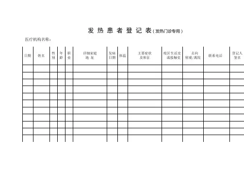 发 热 患 者 登 记 表(发热门诊专用)