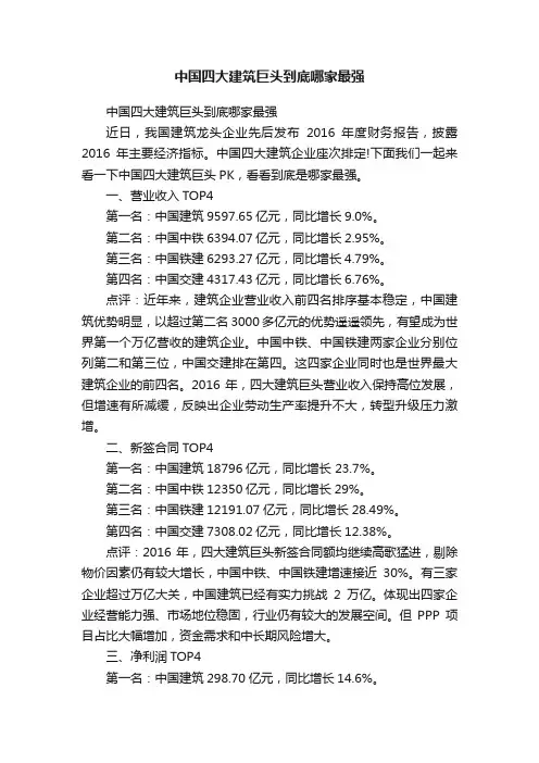 中国四大建筑巨头到底哪家最强