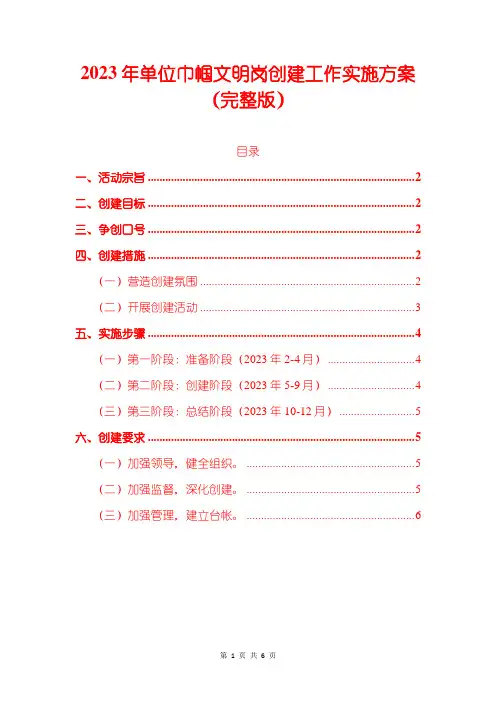 2023年单位巾帼文明岗创建工作实施方案
