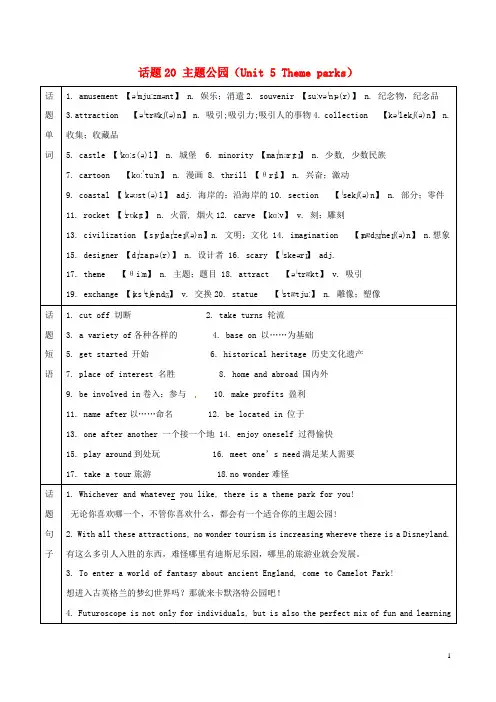 高考英语一轮复习 话题20 主题公园(Unit 5 Theme parks)新人教版必修4