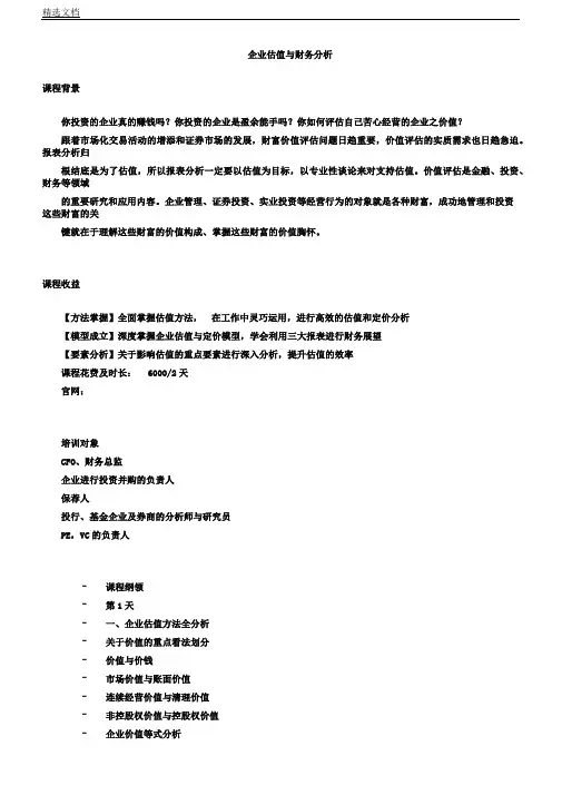 价值评估公司估值及财务解析总结计划