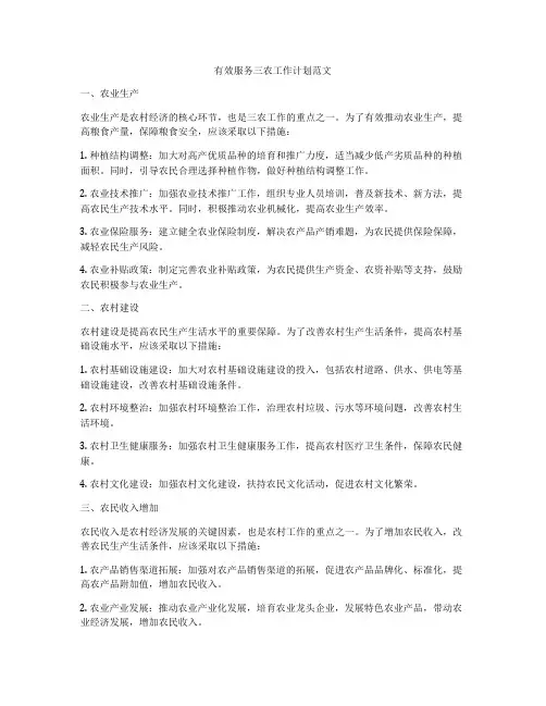 有效服务三农工作计划范文