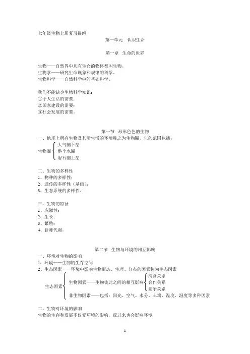 七上册生物总复习提纲