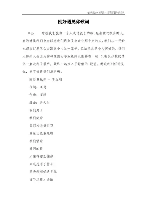 刚好遇见你歌词