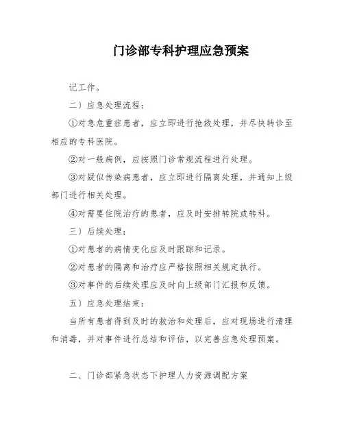 门诊部专科护理应急预案